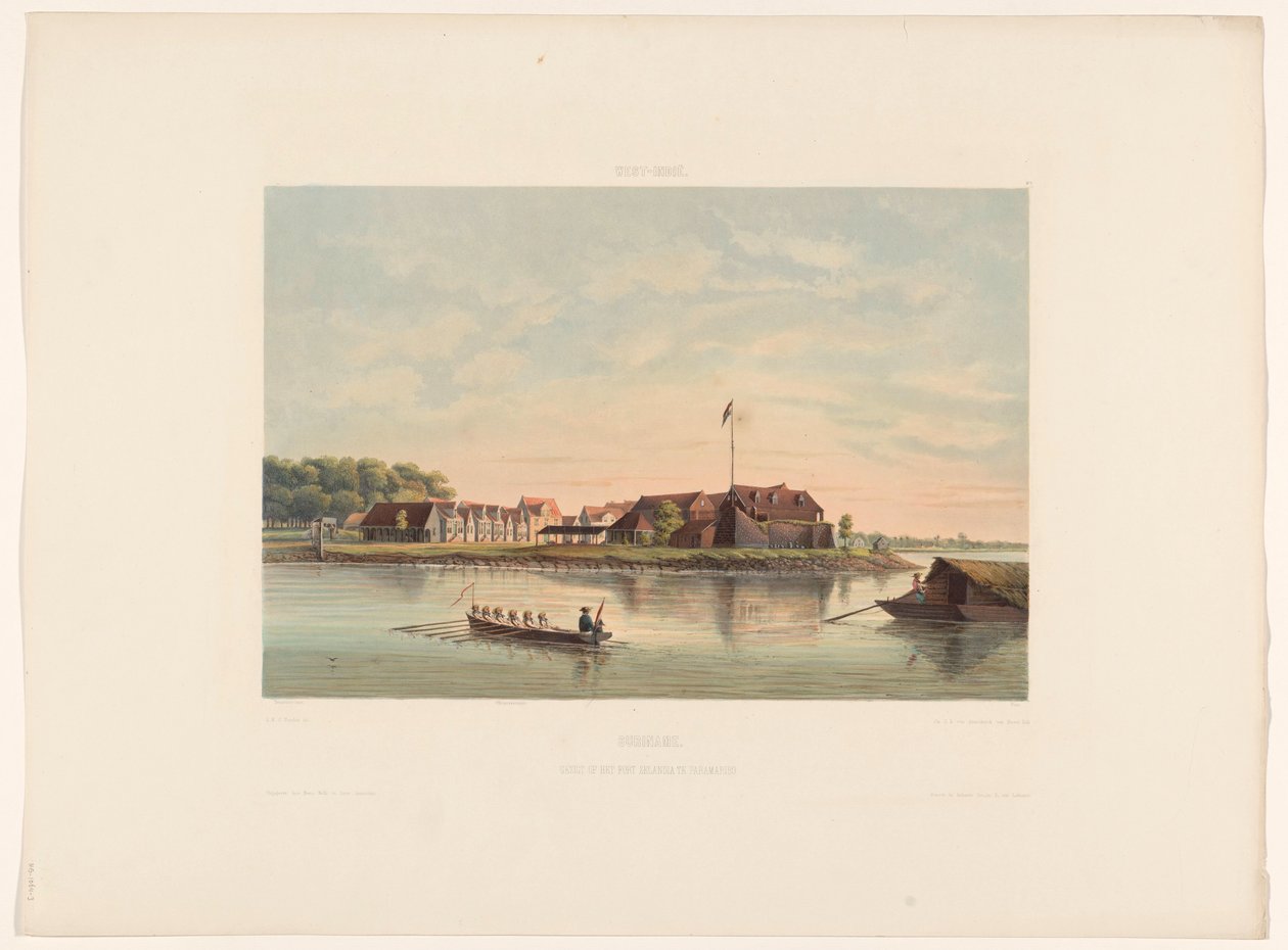 Fort Zeelandia i Paramaribo Surinam. Udsigt over Fort Zelandia i Paramaribo (titel på objekt) af jonkheer Jacob Eduard van Heemskerck