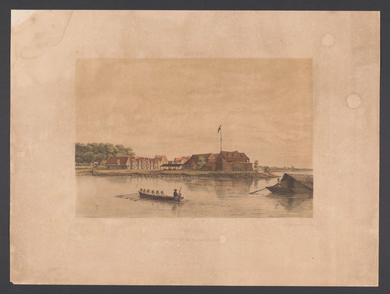 Fort Zeelandia i Paramaribo Surinam. Udsigt over Fort Zelandia i Paramaribo (titel på objekt) Vestindien (serietitel på objekt) Udsigt fra Hollands Vestindien (serietitel) af jonkheer Jacob Eduard van Heemskerck