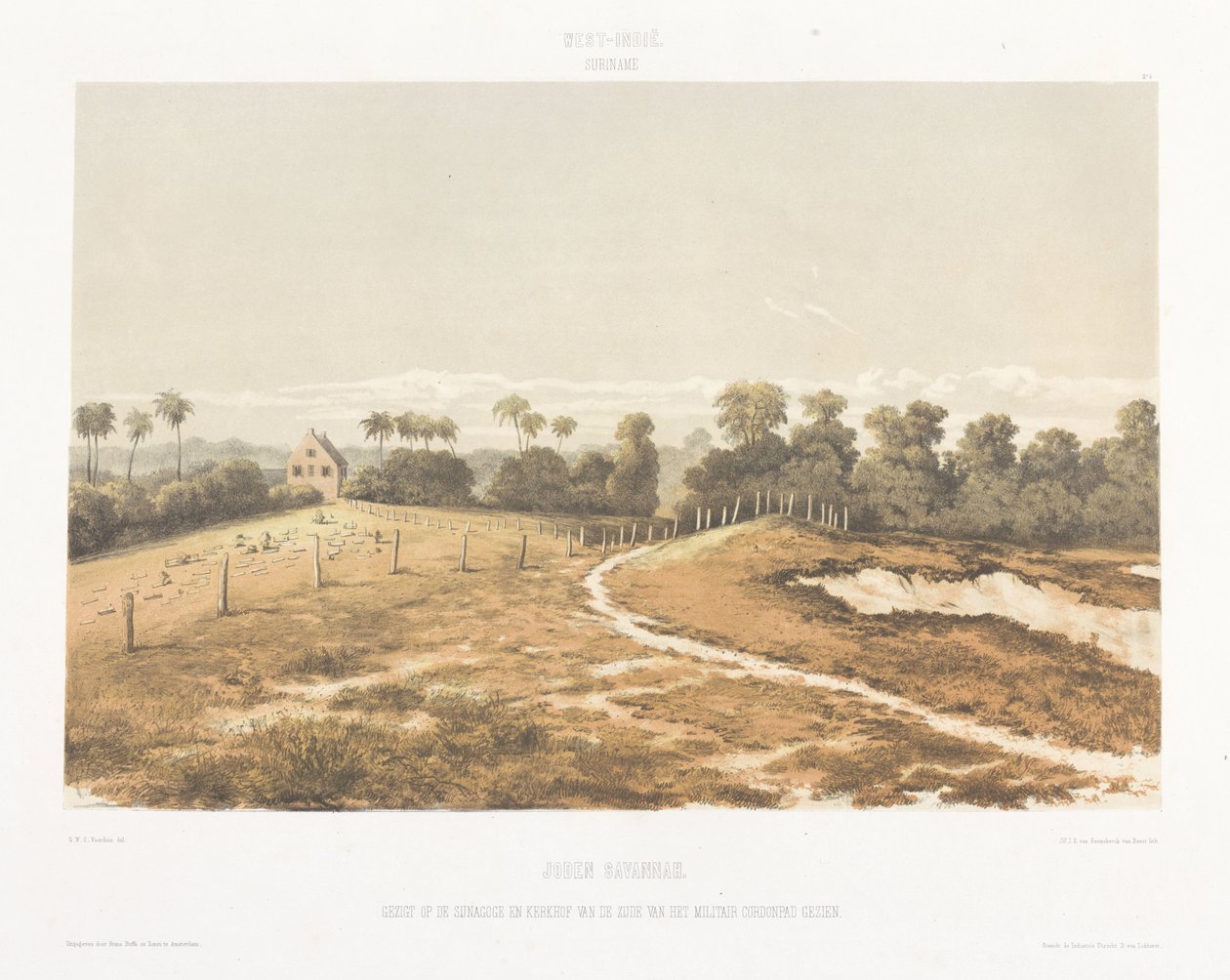 Udsigt over synagogen og kirkegården set fra Cordonpad Udsigt fra Hollands Vestindien (serietitel) af jonkheer Jacob Eduard van Heemskerck