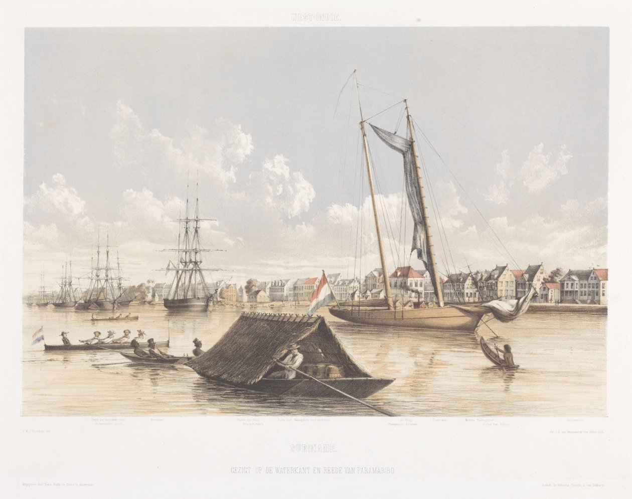 Udsigt over Paramaribos havnefront og rede Udsigt fra Hollands Vestindien (serietitel) af jonkheer Jacob Eduard van Heemskerck