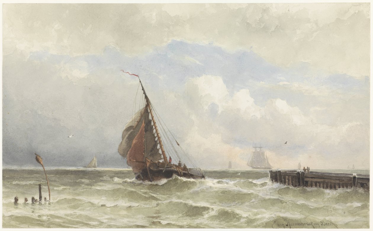 Vlissingen Havn, med indkommende sejlskib af jonkheer Jacob Eduard van Heemskerck