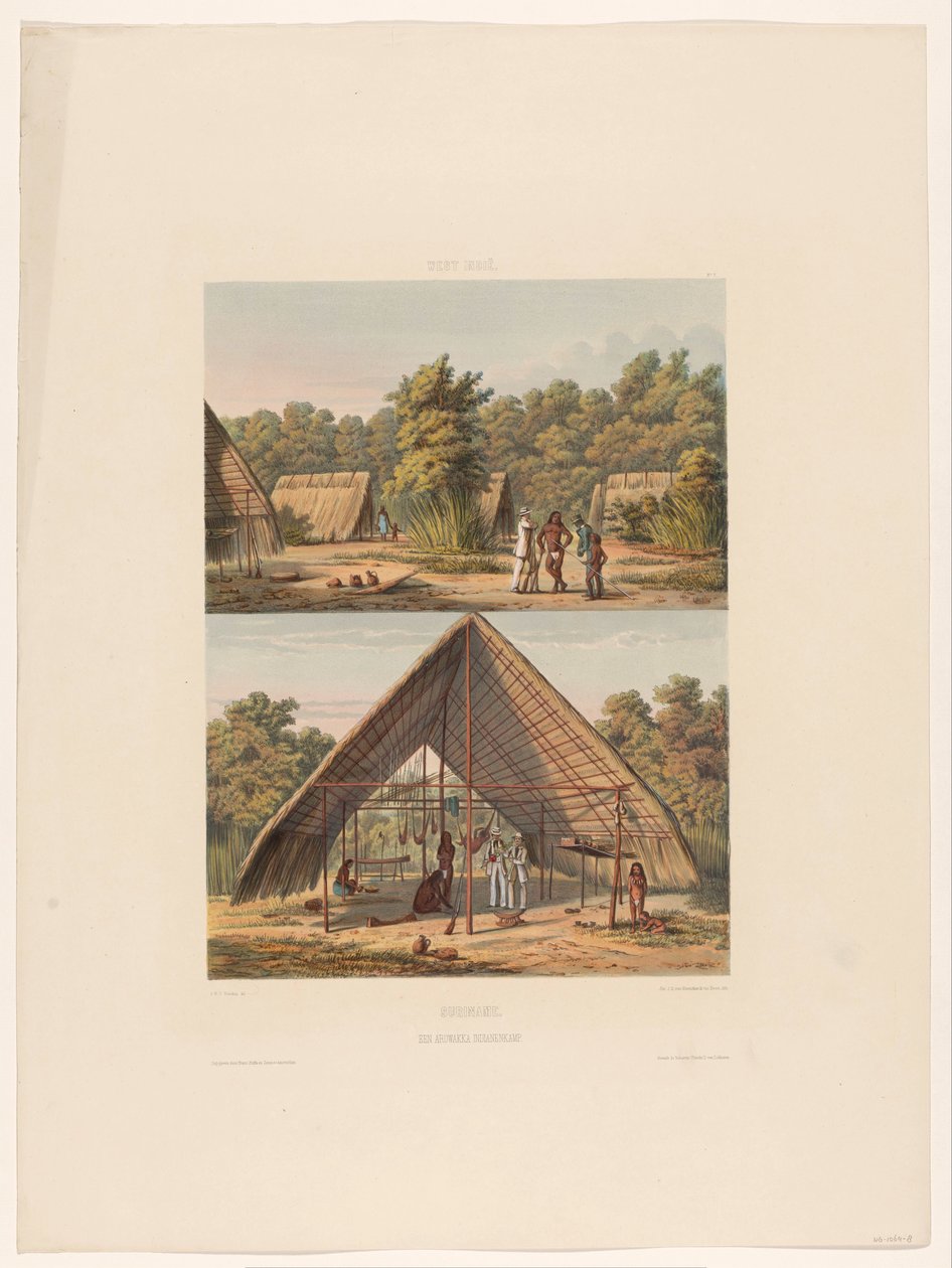 Camp of Arowaks Surinam. En Arowakka Indian Camp (titel på objekt) af jonkheer Jacob Eduard van Heemskerck