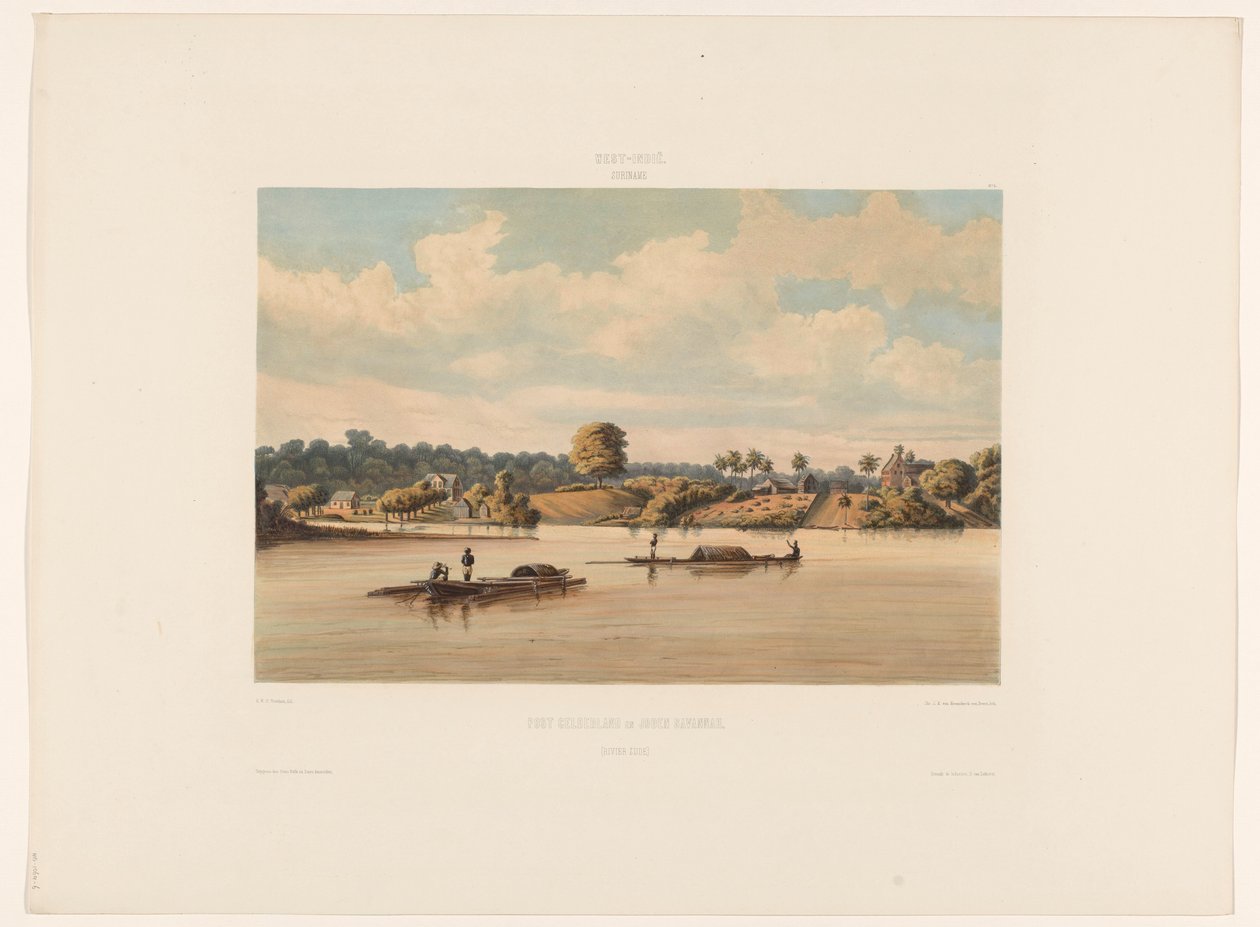 Post Gelderland og Joden Savannah (flodsiden) (titel på objekt) af jonkheer Jacob Eduard van Heemskerck