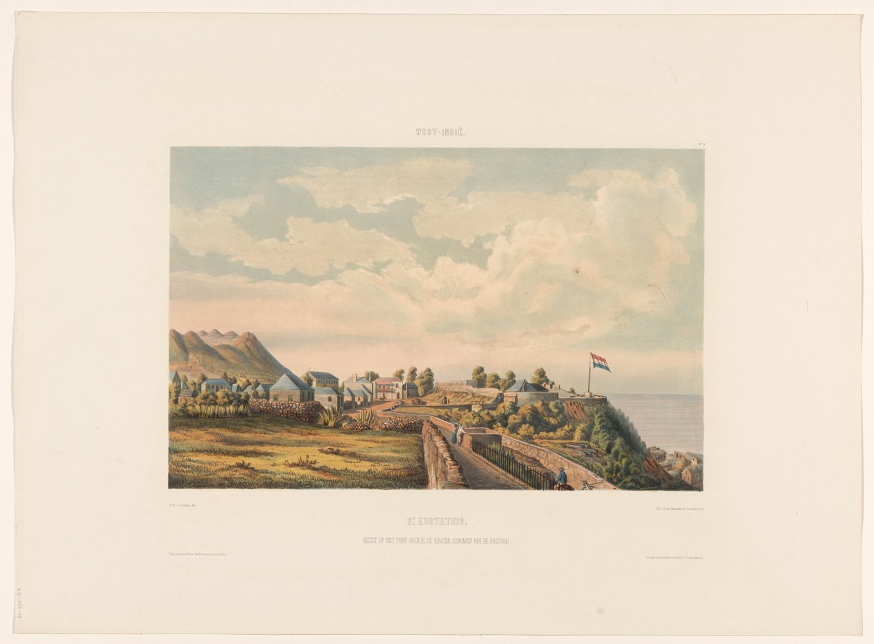 Sankt Eustatius Sankt Eustatius. Udsigt over Fort Oranje, krateret, taget fra præstegården (titel på objekt) af jonkheer Jacob Eduard van Heemskerck