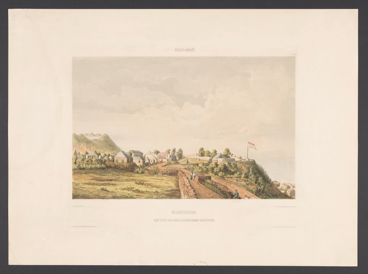Sankt Eustatius Sankt Eustatius. Udsigt over Fort Oranje, krateret, taget fra præstegården (titel på objekt) Vestindien (serietitel på objekt) Udsigt fra Hollands Vestindien (serietitel) af jonkheer Jacob Eduard van Heemskerck