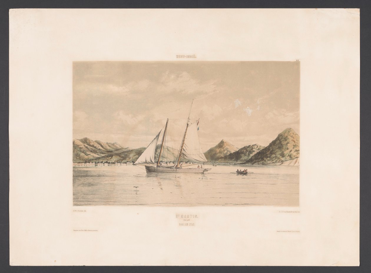 Sankt Martin Sankt Martin. Bugt og by (titel på objekt) Vestindien (serietitel på objekt) Udsigt fra Hollands Vestindien (serietitel) af jonkheer Jacob Eduard van Heemskerck