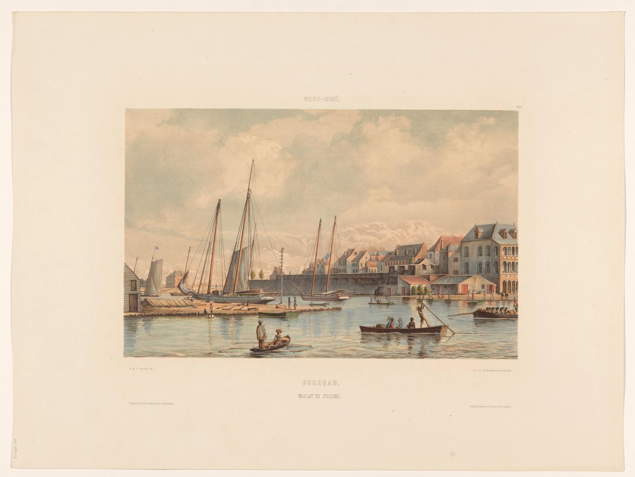Waaigat og Willemstads bymur Curacao. Waaigat og bymur (titel på objekt) af jonkheer Jacob Eduard van Heemskerck