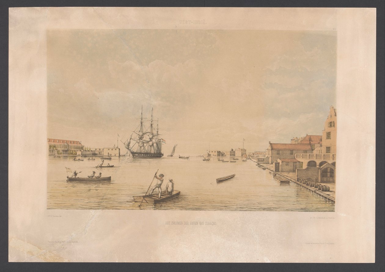 Willemstad Indkomsten for havnen i Curaçao (titel på objektet) Vestindien (serietitel på objekt) Udsigt fra Hollands Vestindien (serietitel) af jonkheer Jacob Eduard van Heemskerck