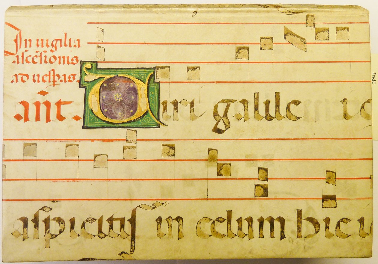 Portion af et pergamentblad fra en liturgisk ms. af kladcat Portion of a parchment leaf from a liturgical ms.