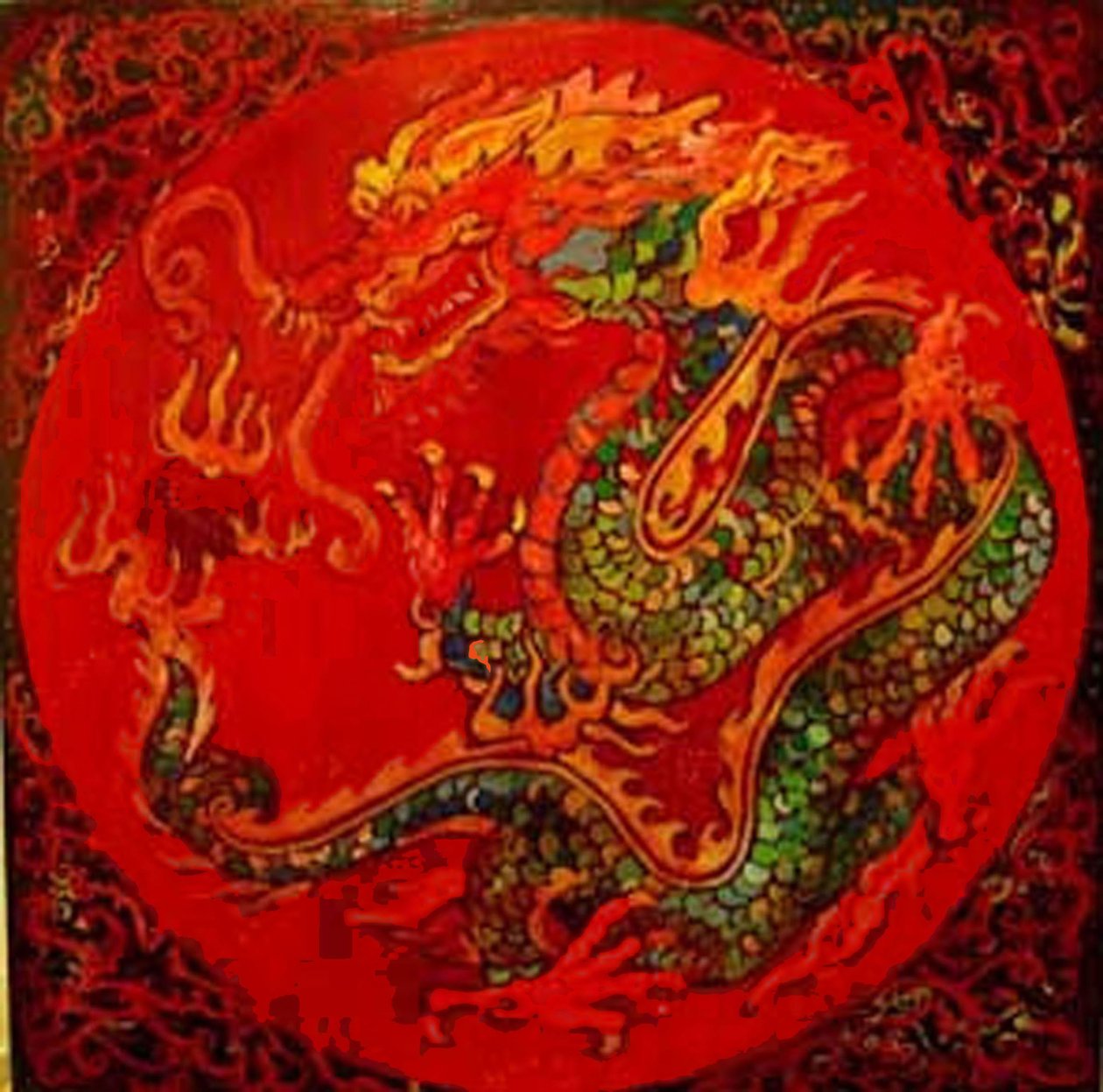 Dragon, 2016 (blandet, akryl, blæk, olie) af linda arthurs