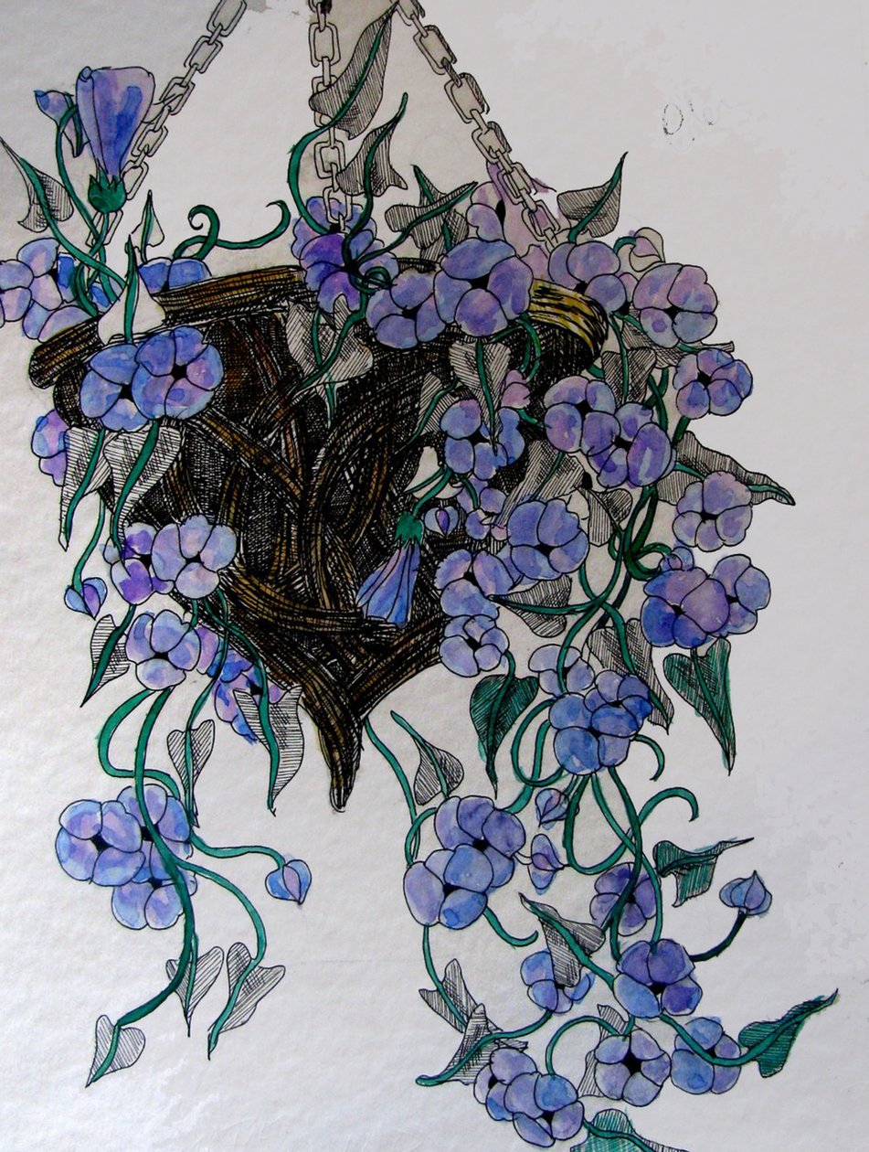 Hængende blomster, 2014 (akvarel, blæk) af linda arthurs