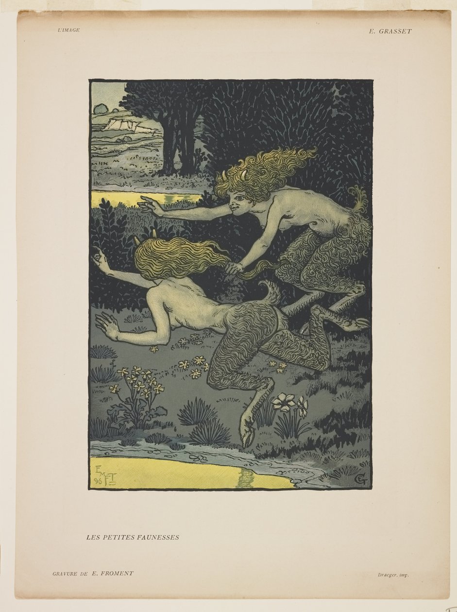 Les Petites Faunesses, 1896 (trægravering i farver) af Émile Froment