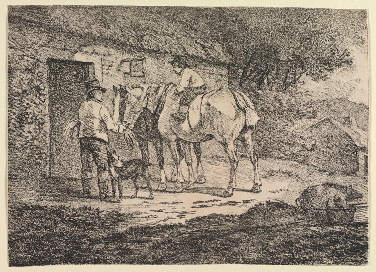 Prøver af polyautografi: Heste ved en hyttedør af near the Policoro Painter (South Italian, Lucanian, active c. 400 BC)