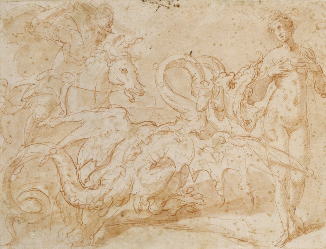 Perseus redder Andromeda (rødt kridt på papir) af Federico Zuccari or Zuccaro