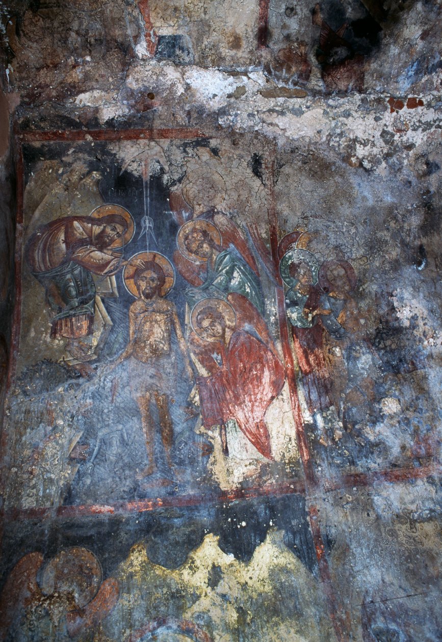 Kristus og engle, fresko i den byzantinske kirke Agios Konstantinos og Agia Eleni, Voukolies, Kreta, Grækenland (foto) af Theodore Charles Ange Coquelin