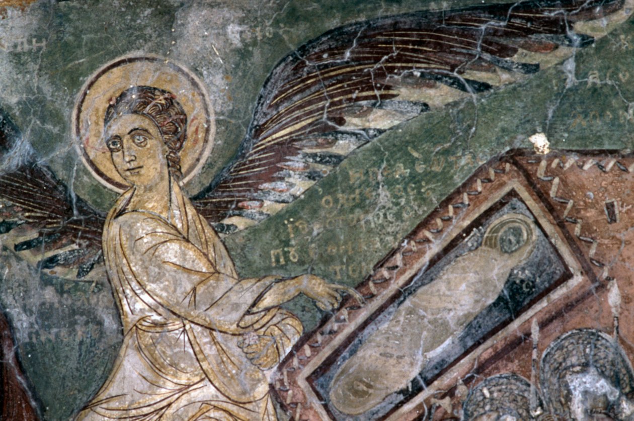 Fresker med engel i Church of Metamorphosis tou Sotiros, Kefali, Kreta, Grækenland (foto) af Theodore Charles Ange Coquelin