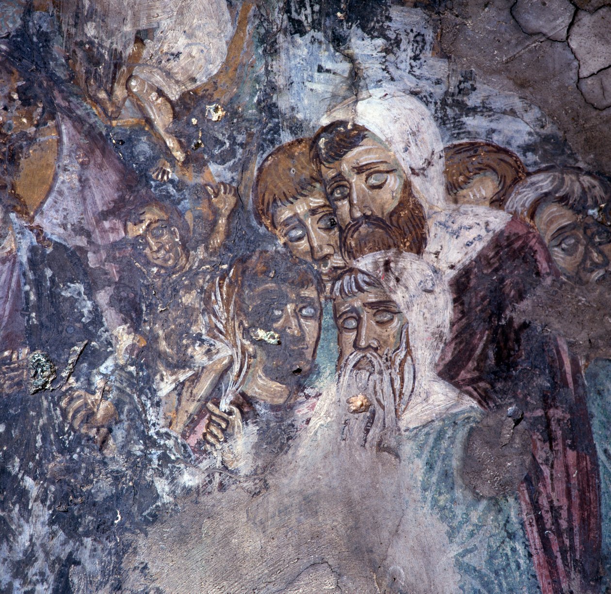 Gruppe af mænd, fresko i kirken i Kandanos, Kreta, Grækenland (foto) af Theodore Charles Ange Coquelin