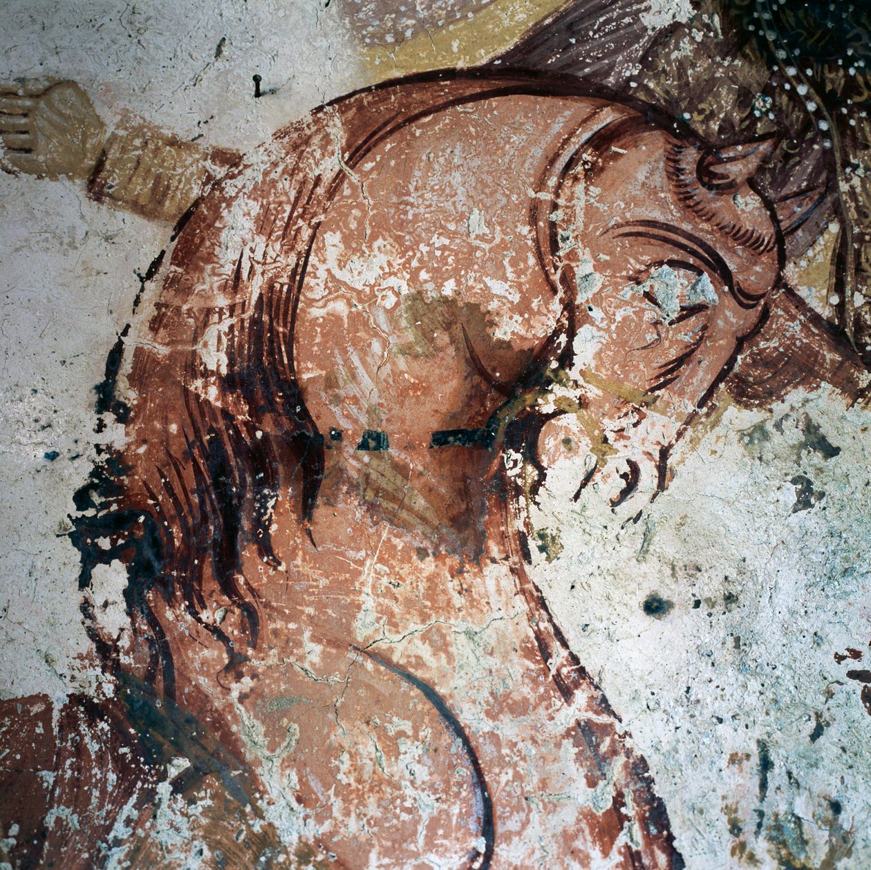 Hest, fresco i byzantinsk kirke i Mournies, Kreta, Grækenland (foto) af Theodore Charles Ange Coquelin