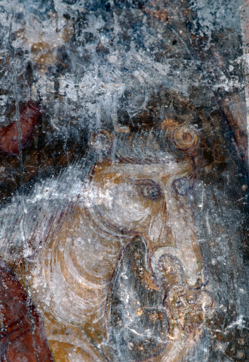 Hest, fresko i kirken Agia Paraskevi, Anisaraki, Kreta, Grækenland (foto) af Theodore Charles Ange Coquelin