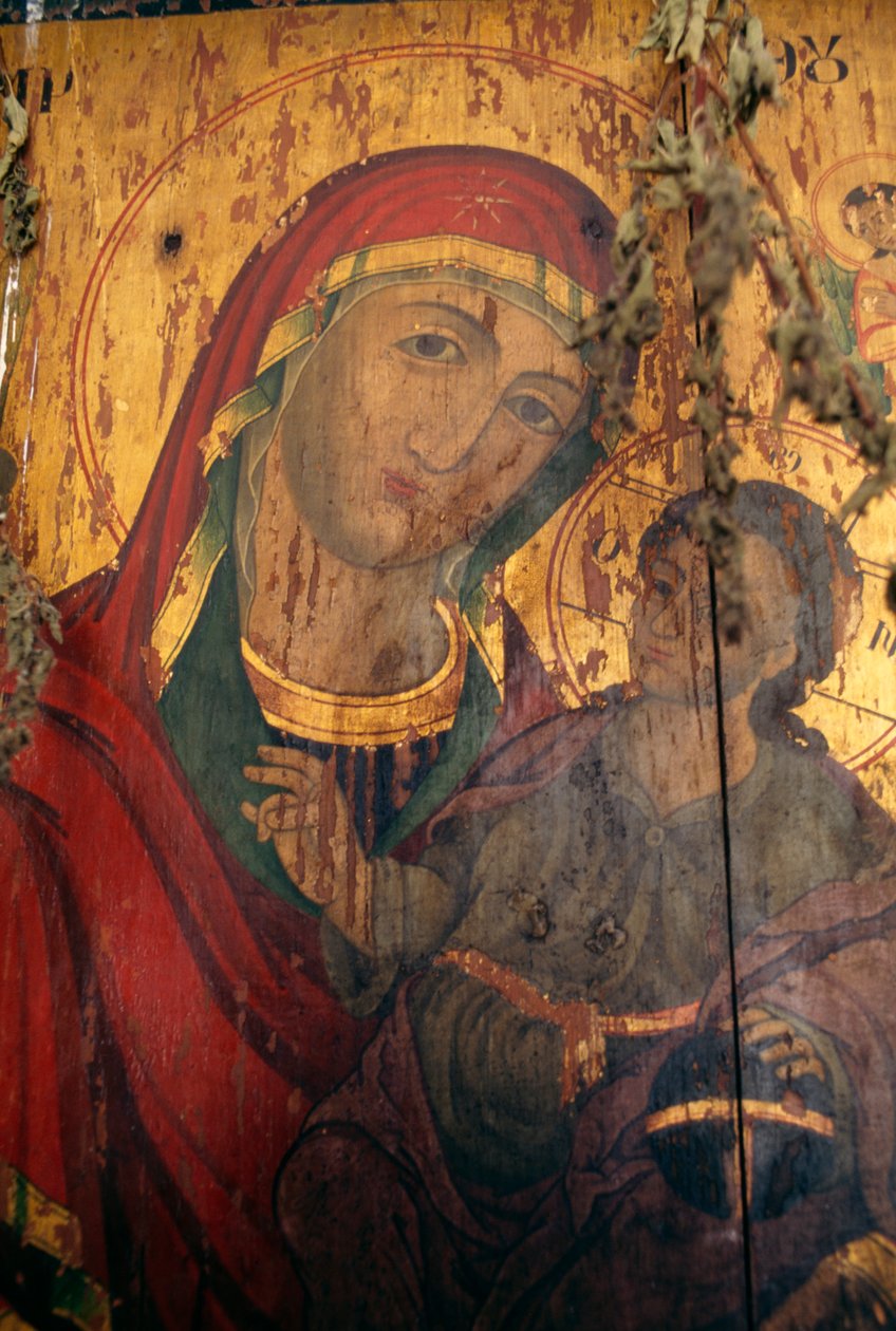 Madonna med barn, malet på træ i Agios Antonios kirke, Kavousi, Kreta, Grækenland (foto) af Theodore Charles Ange Coquelin