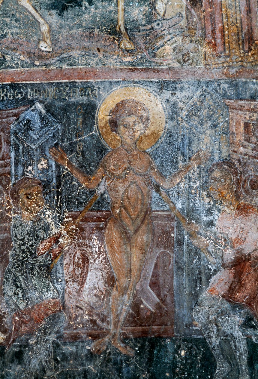Martyrdom of Christ, fresko i den byzantinske kirke St George, Komitades, Kreta, Grækenland (foto) af Theodore Charles Ange Coquelin