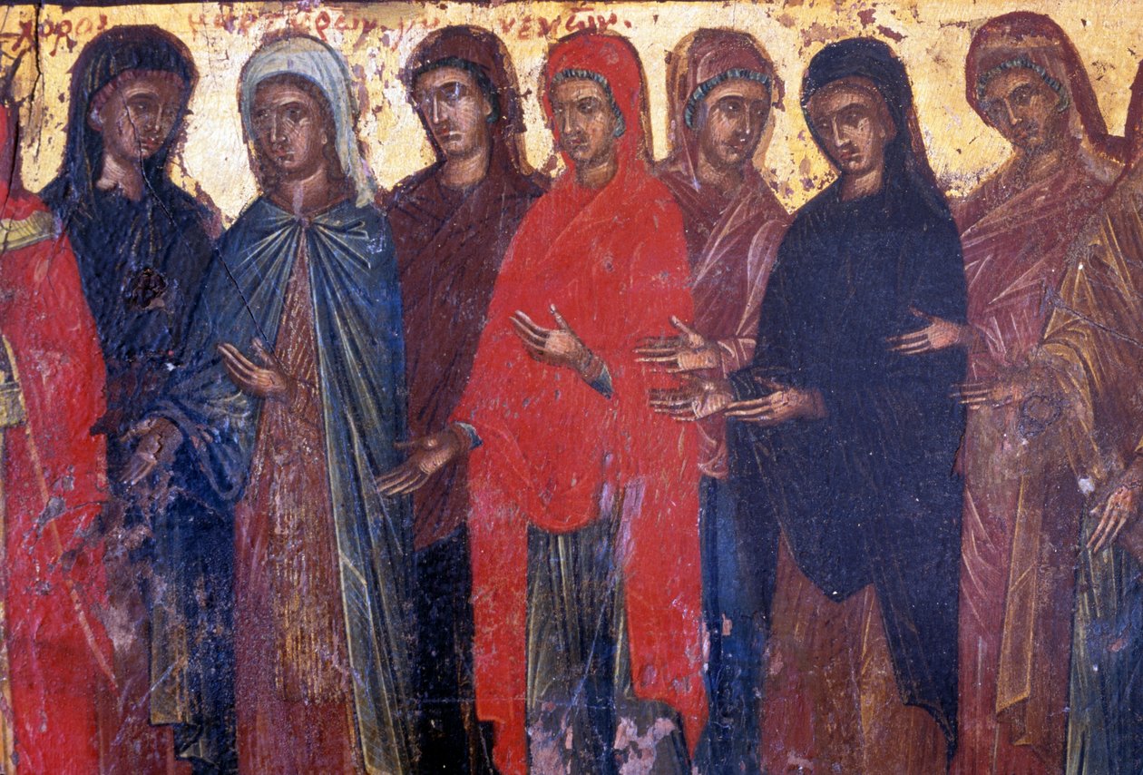 Fromme kvinder, træpanel i den byzantinske kirke Palea Roumata, Kreta, Grækenland (foto) af Theodore Charles Ange Coquelin