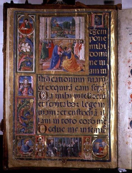 Ms 542 f.3v Side, der viser Kristus, der giver nøglerne til St. Peter, fra en psalter skrevet af Don Appiano fra Badia Fiorentine-kirken, Firenze af or di Giovanni Monte del Fora