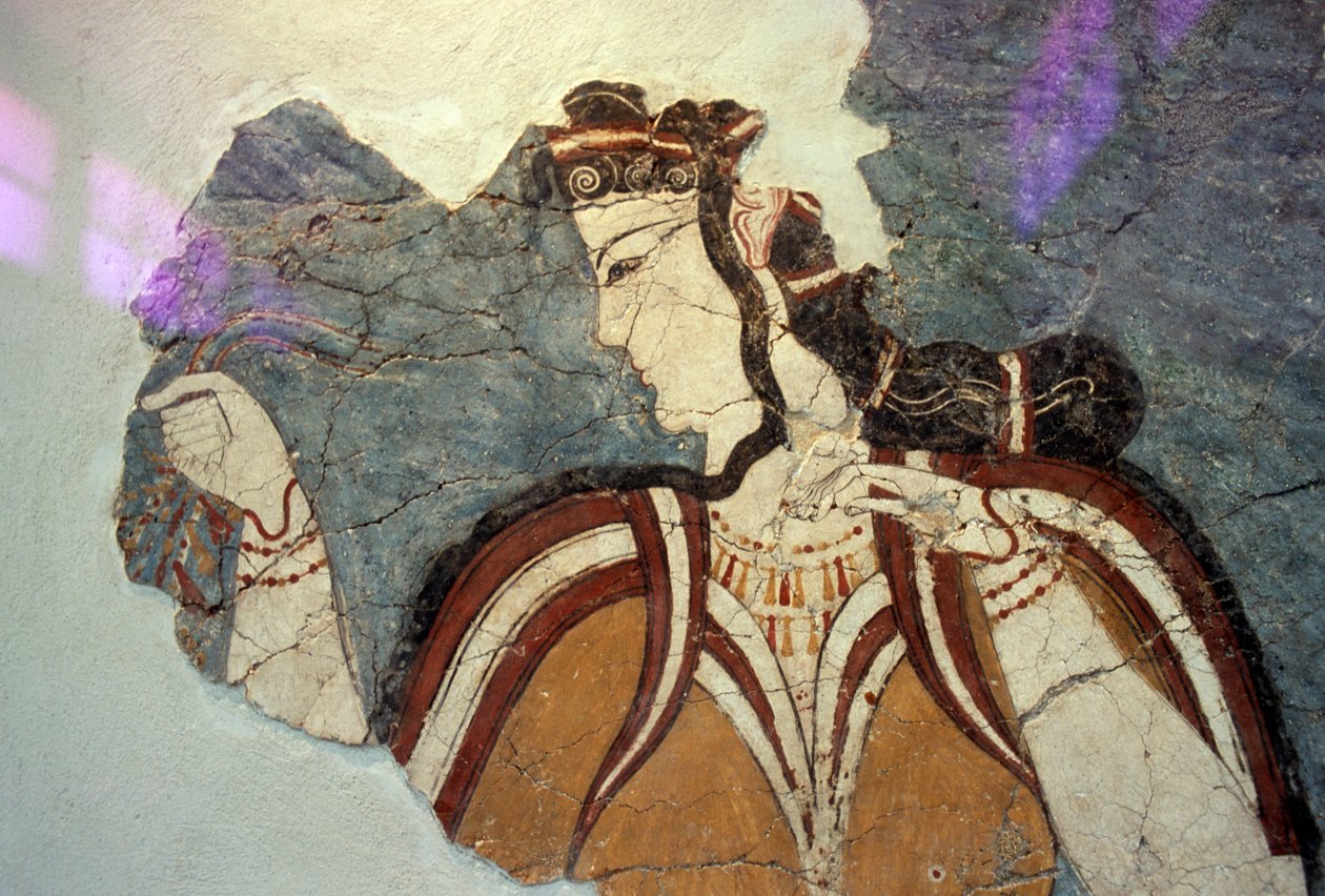 Freskofragment med kvindefigur, fra Mykene, Grækenland, mykensk civilisation af Unbekannt Unbekannt