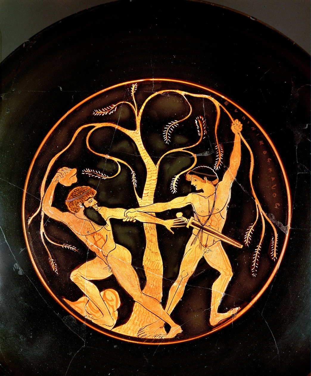 Theseus med røveren Sinis (keramik) af painting Elpinikos