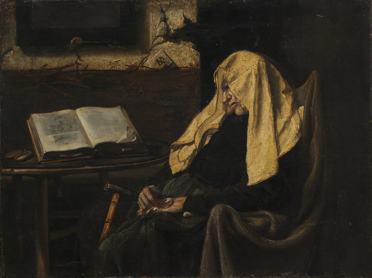 Gammel kvinde sover af possibly France, mid 19th Century