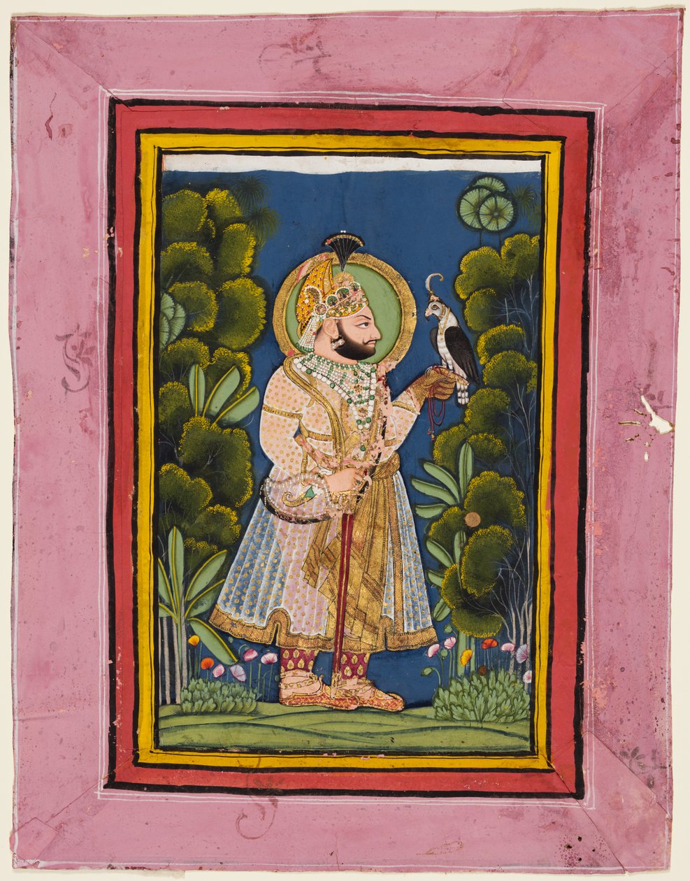Maharana Jawan Singh af Mewar (f. 1828–38) Holder en falk af possibly by Ghasi