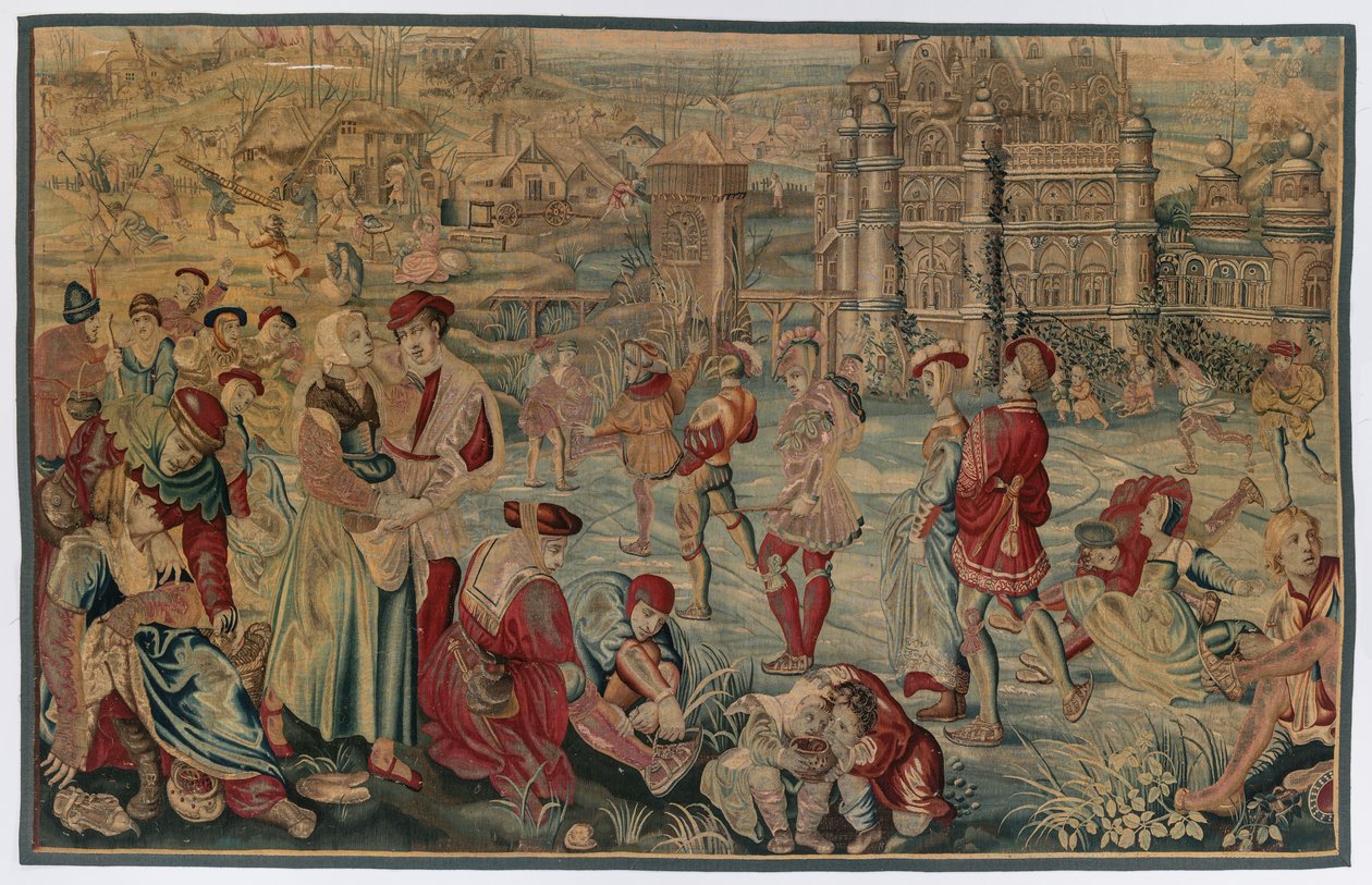Vinter: Skøjtescene af possibly by Gobelins Manufactory