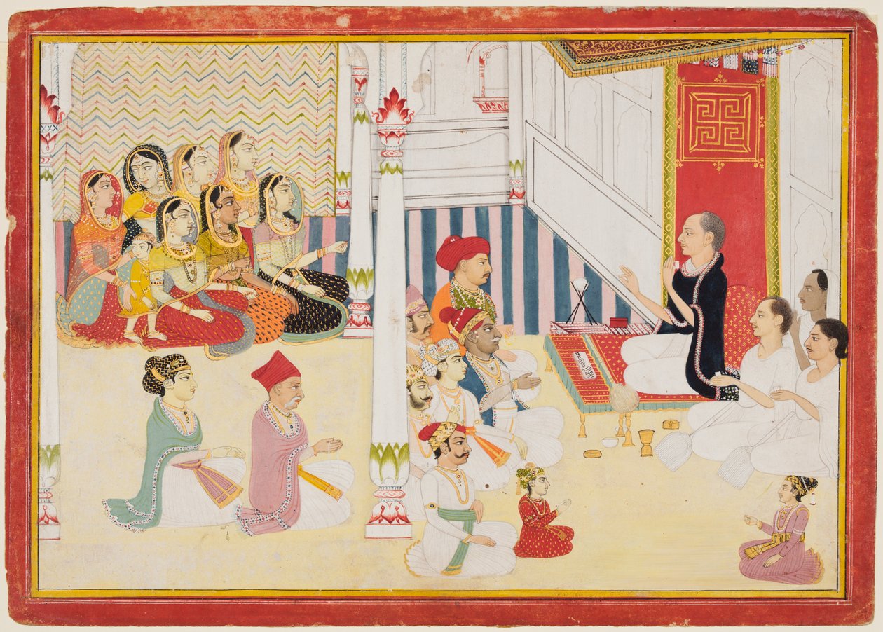 Svetambara Jain lærer giver instruktion af possibly by Sahib Ram