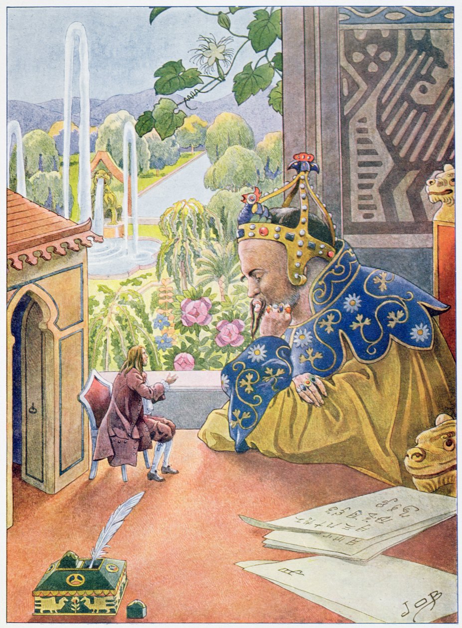 Gulliver beskriver regeringssystemet i England for kongen af Brobdingnag, ca. 1900 af Jacques Marie Gaston Onfray de Breville (Job)