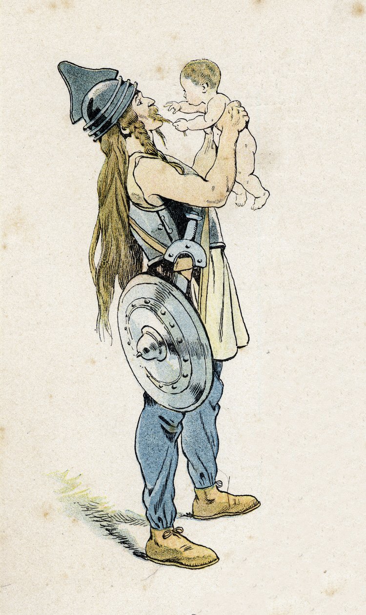 En gallisk kriger med sit barn. i "" Frankrig, hans historie fortalt af G. Montorgueil, afbildet af Job""" 1896. Privat samling. af pseudonym for Onfray de Breville Jacques Job