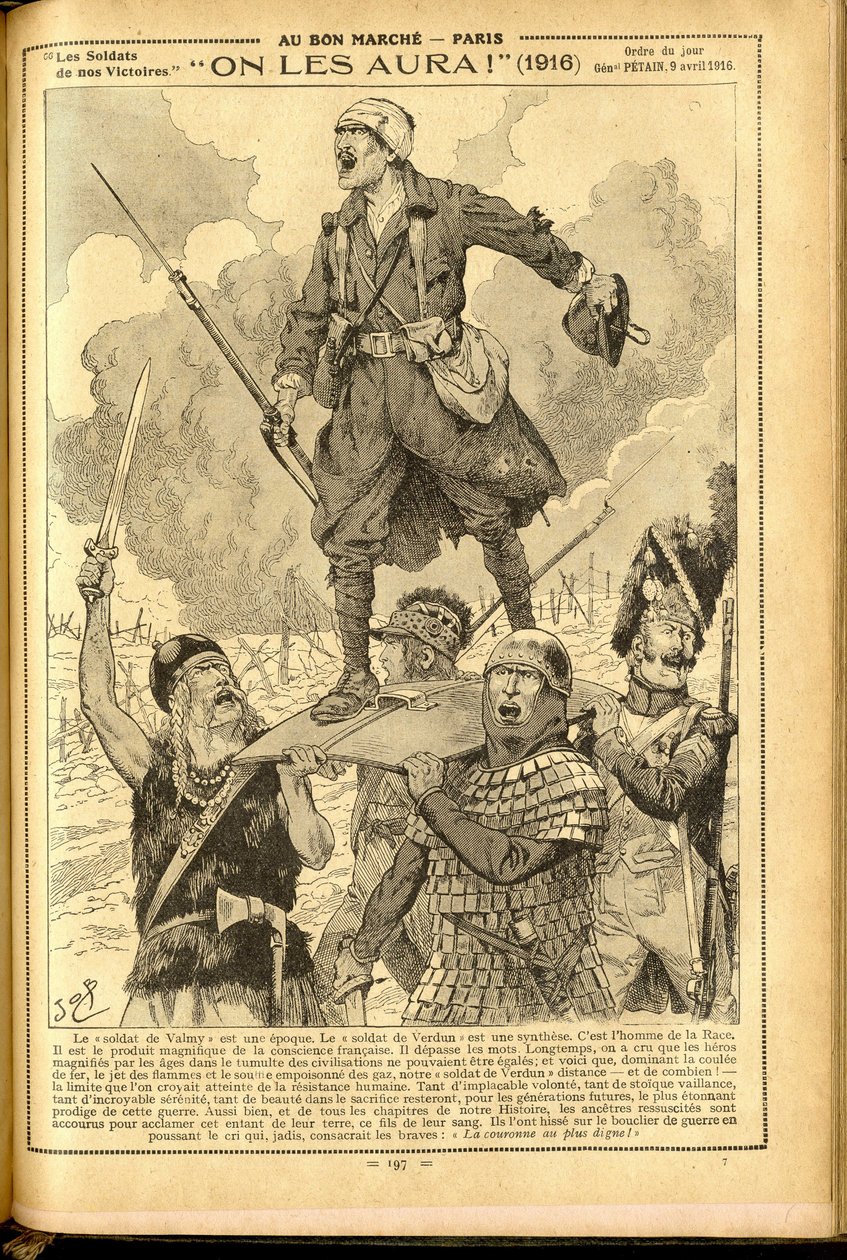 Agenda Buvard du Bon Marche 1917 - Illustration af Job (Jacques Marie (Jacques-Marie) Gaston Onfray og Breville) (1858-1931): Vi skal have dem! 1916 - 14. -18. krig, medicinsk, medicin, sundhed, uniformer, større kampe, rustning - soldater, gallere - histo af pseudonym for Onfray de Breville Jacques Job