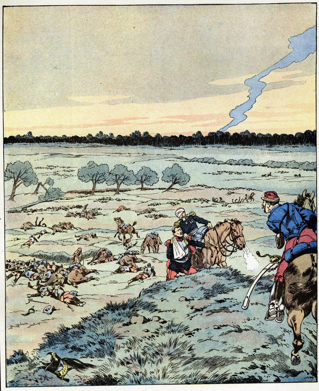 Slagskibe? Der er ikke mere! En generals svar til en officer, der krævede forstærkning i slaget ved Reichoffen, kendt for sin tunge pligt i 1870. Illustration af Job (Jacques Marie Gaston Onfray og Breville) (Jacques-Marie) (1858-1931) for t. af pseudonym for Onfray de Breville Jacques Job