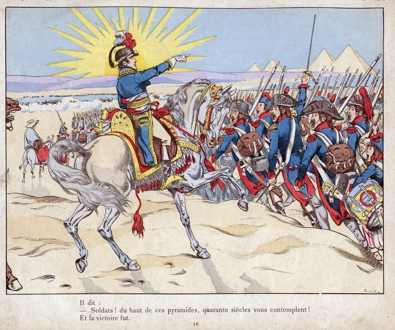 Ægyptens kampagne: Napoleon fører sine tropper til slaget ved pyramiderne, 21. juli af pseudonym for Onfray de Breville Jacques Job