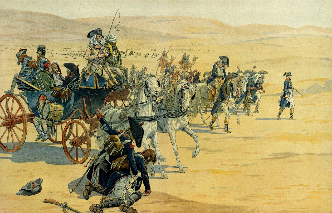 Kampagne eller ekspedition fra Egypten fra Napoleon I Bonaparte (1769-1821) mellem 1798 og 1801. Illustration af Jacques Marie Gaston Onfray de Breville dit JOB (1858-1931). Privat samling af pseudonym for Onfray de Breville Jacques Job
