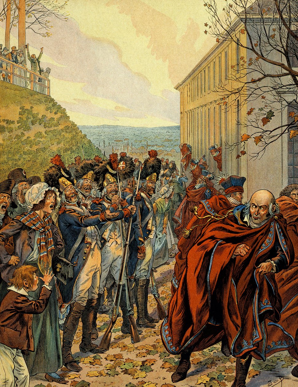 Statskup af Napoleon I Bonaparte (1769-1821): Flyvning fra Rådet for Fem Cent (Fem Cent) (500 værelse) den 19. brumaire (10. november af pseudonym for Onfray de Breville Jacques Job