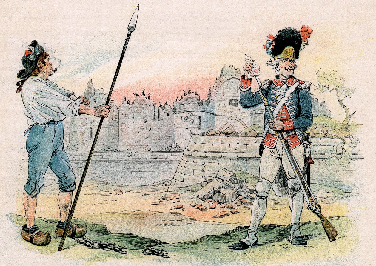 Ødelæggelse (nedrivning, demantelement) af Bastillen af pseudonym for Onfray de Breville Jacques Job