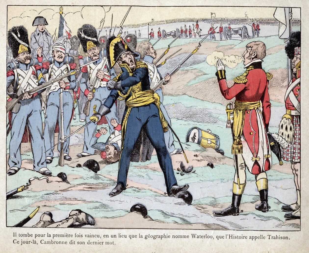 First Empire: repræsentation af general Pierre Cambronne (1770-1842), der udtaler "Vagten dør, men overgiver sig ikke"""" ved slaget ved Waterloo af pseudonym for Onfray de Breville Jacques Job