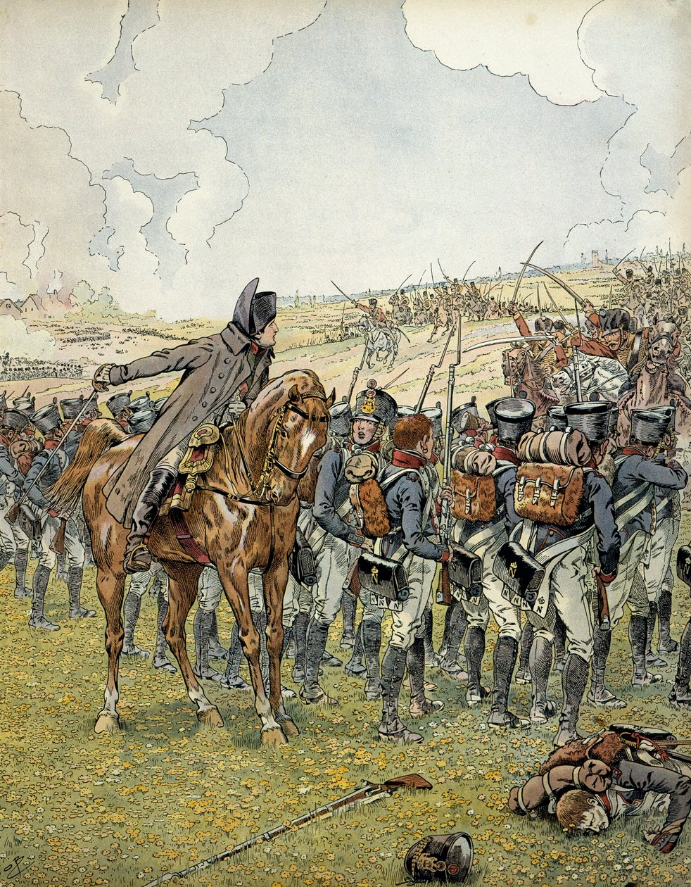 Tysk felttog i 1813: Napoleon I Bonaparte (1769-1821) ved slaget ved Lutzen den 2. maj 1813 kommanderede sin hær, før han vandt sejren. I "" Napoleon"" af Georges Montorgueil. Illustration af Jacques Marie Gaston Onfray de Breville dit JOB (1858-1931) af pseudonym for Onfray de Breville Jacques Job