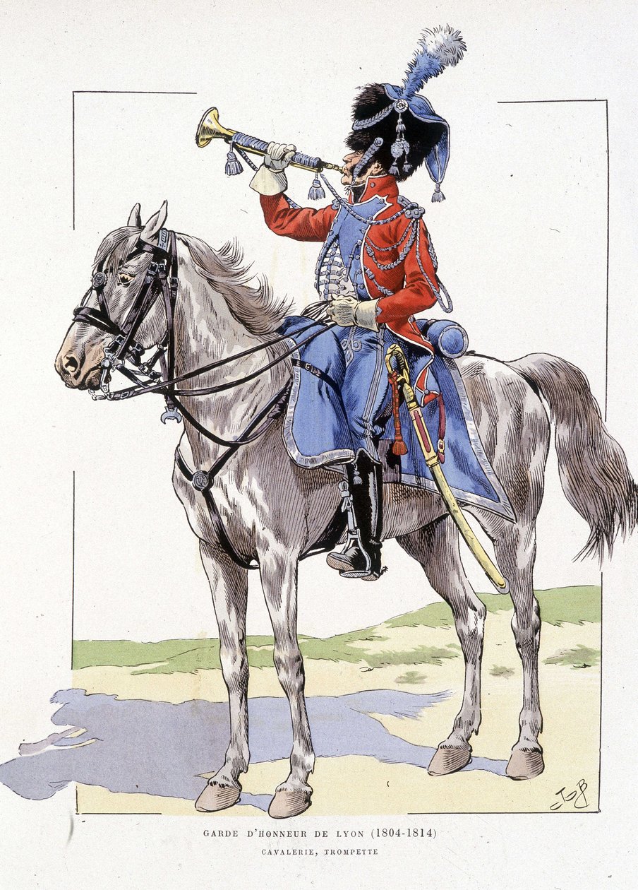 Lyons æresvagt fra 1804 til 1814, trompetrytter - i "Hue des troupes de France", ill. de Job af pseudonym for Onfray de Breville Jacques Job