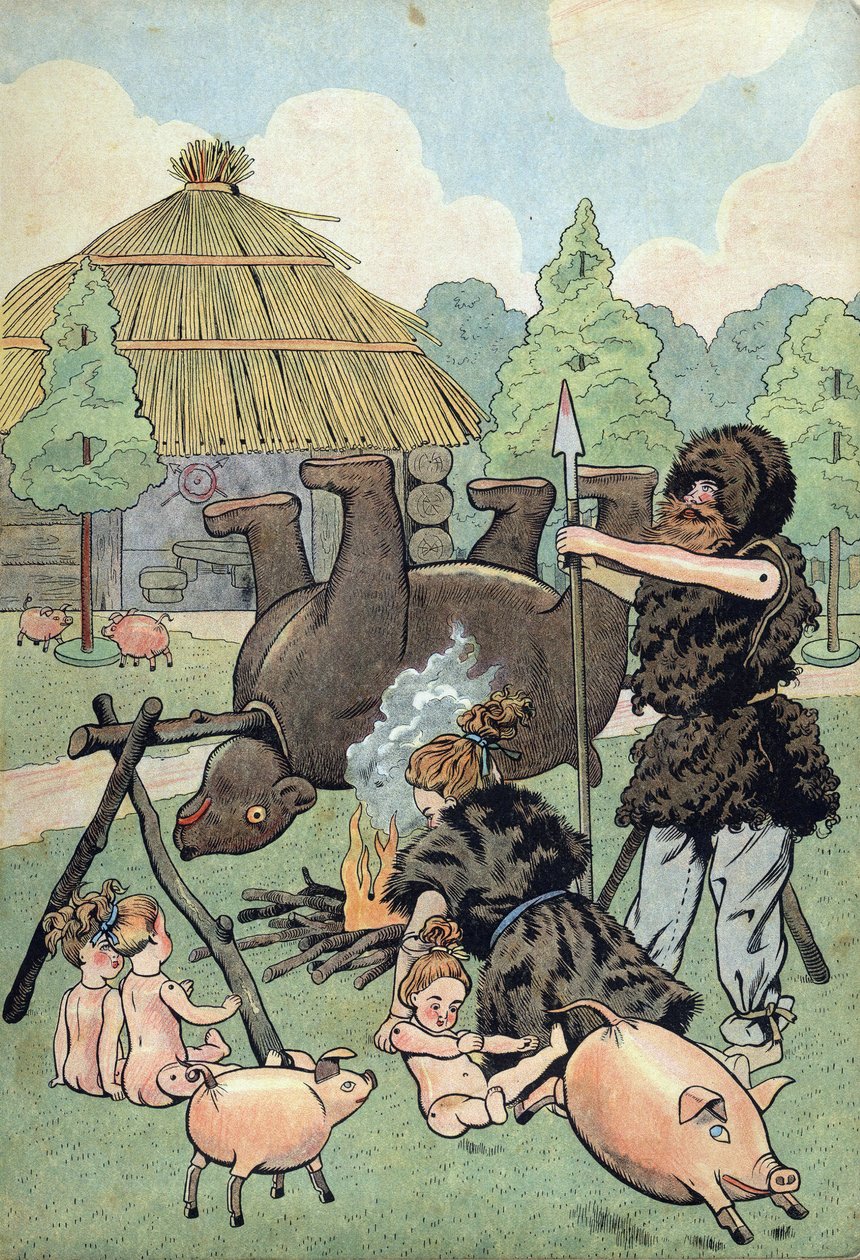 Frankrigs historie. Scene med Barbarian Gallien med legetøj: en galler og en galler kjoler i beteskind tilbereder en bjørn for at brødføde deres familie. i “” Joujoux à l