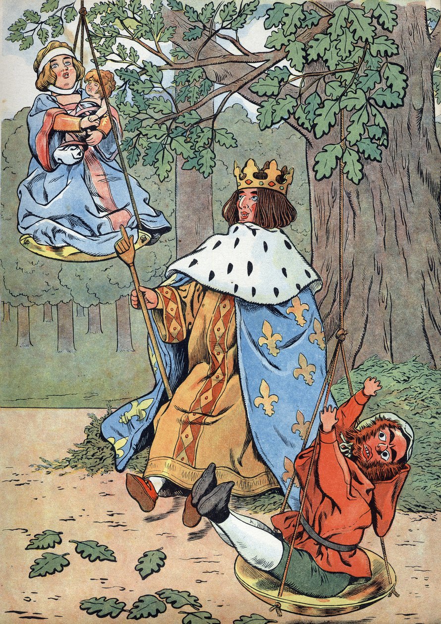 Frankrigs historie. Scene fra Saint Louiss liv i legetøj: Kong Ludvig IX kendt som Saint Louis (1214-1270), der yder retfærdighed ved foden af en eg. I “” Joujoux a l