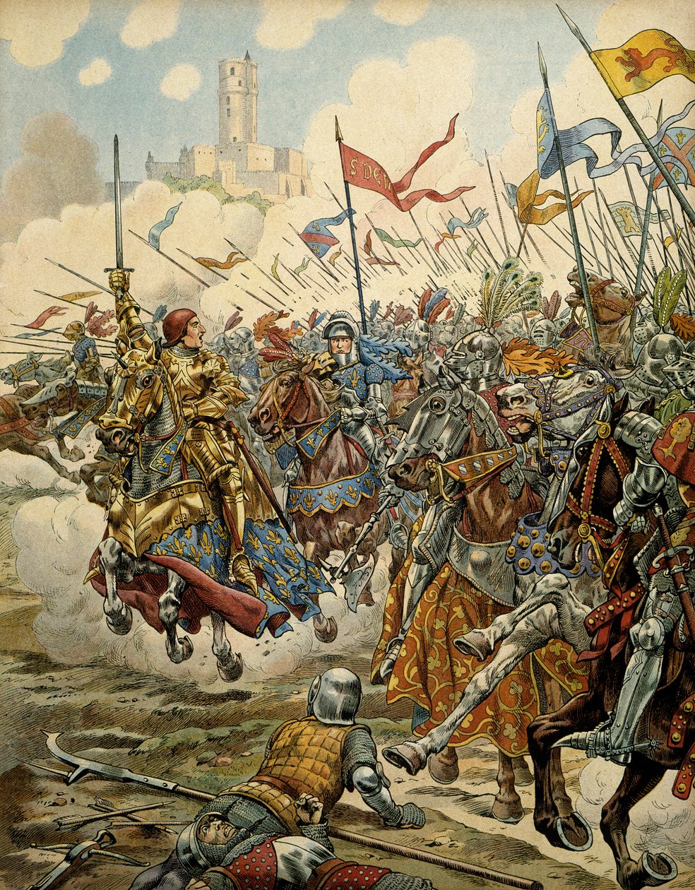 Frankrigs historie i middelalderen (middelalderen): Kong Ludvig XI kaldte den forsigtige (1423-1483) i spidsen for sin hær under slaget ved Montlery mod Ligue du Bien Public, 16. juli af pseudonym for Onfray de Breville Jacques Job