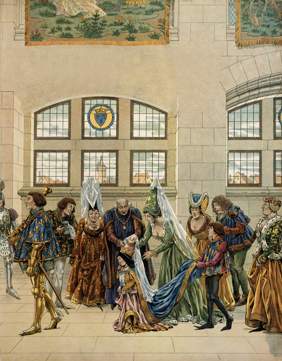 Frankrigs historie i middelalderen (middelalderen): Marguerite, ærkehertuginde af Østrig (1480-1530), datter af Maximilian af Habsburg, Dauphinens lille forlovede, gik ind i Frankrigs hof for at være til stede for delfinen (som blev konge af Frankrig C af pseudonym for Onfray de Breville Jacques Job