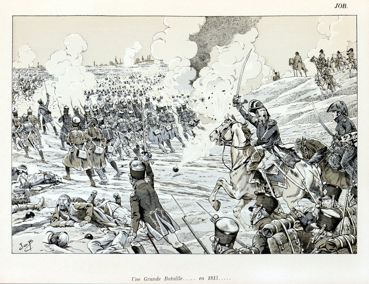 Illustration fra bogen "The Great War by artists": A great battle in 1815 af Jacques Marie Gaston Onfray de Breville dit JOB (1858-1931), Delvis Samling af pseudonym for Onfray de Breville Jacques Job