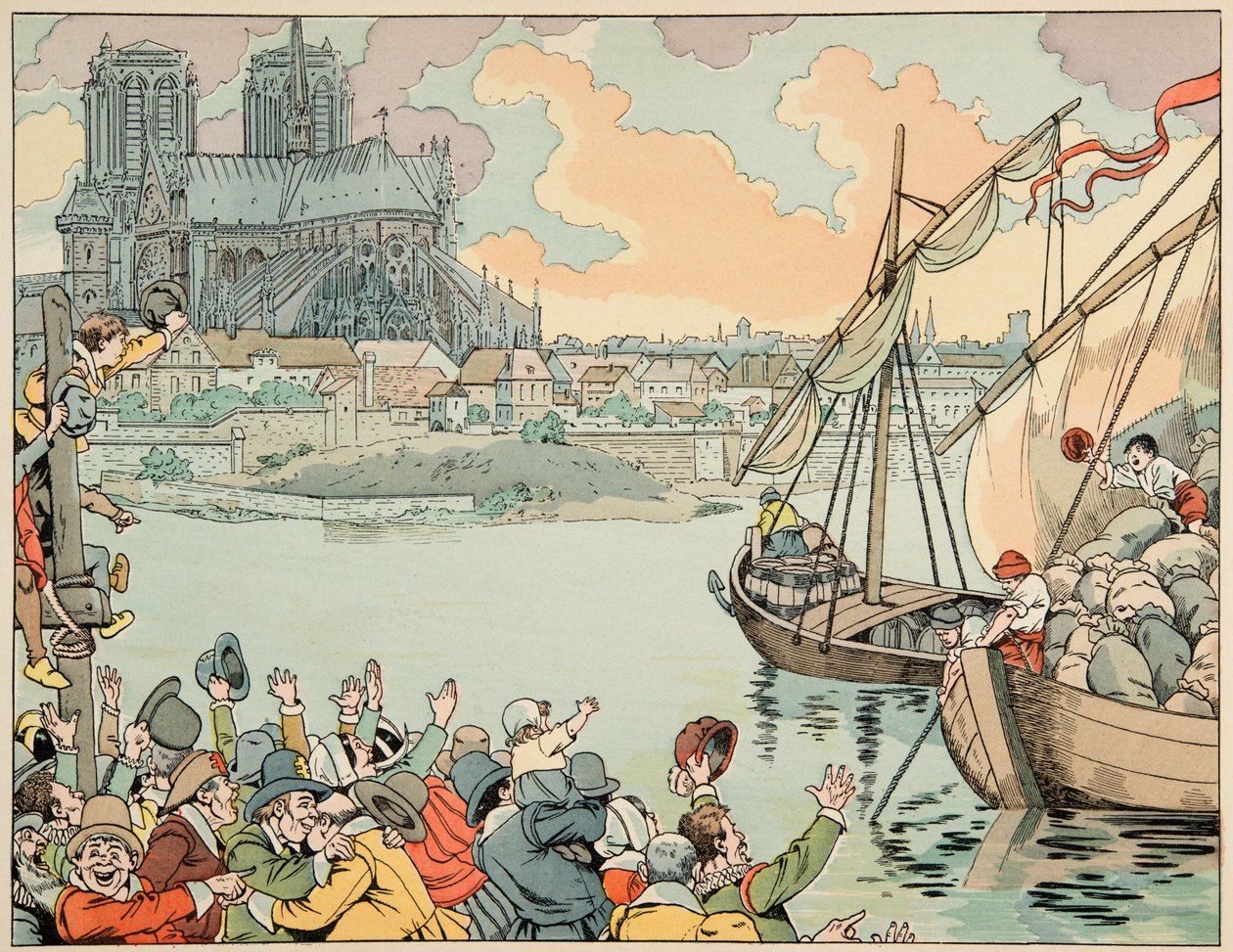 Illustration fra bogen “Le bon roy Henri”, illustreret af Jacques Marie Gaston Onfray de Breville dit JOB (1858-1931): Paris refuitaille - Privat samling af pseudonym for Onfray de Breville Jacques Job